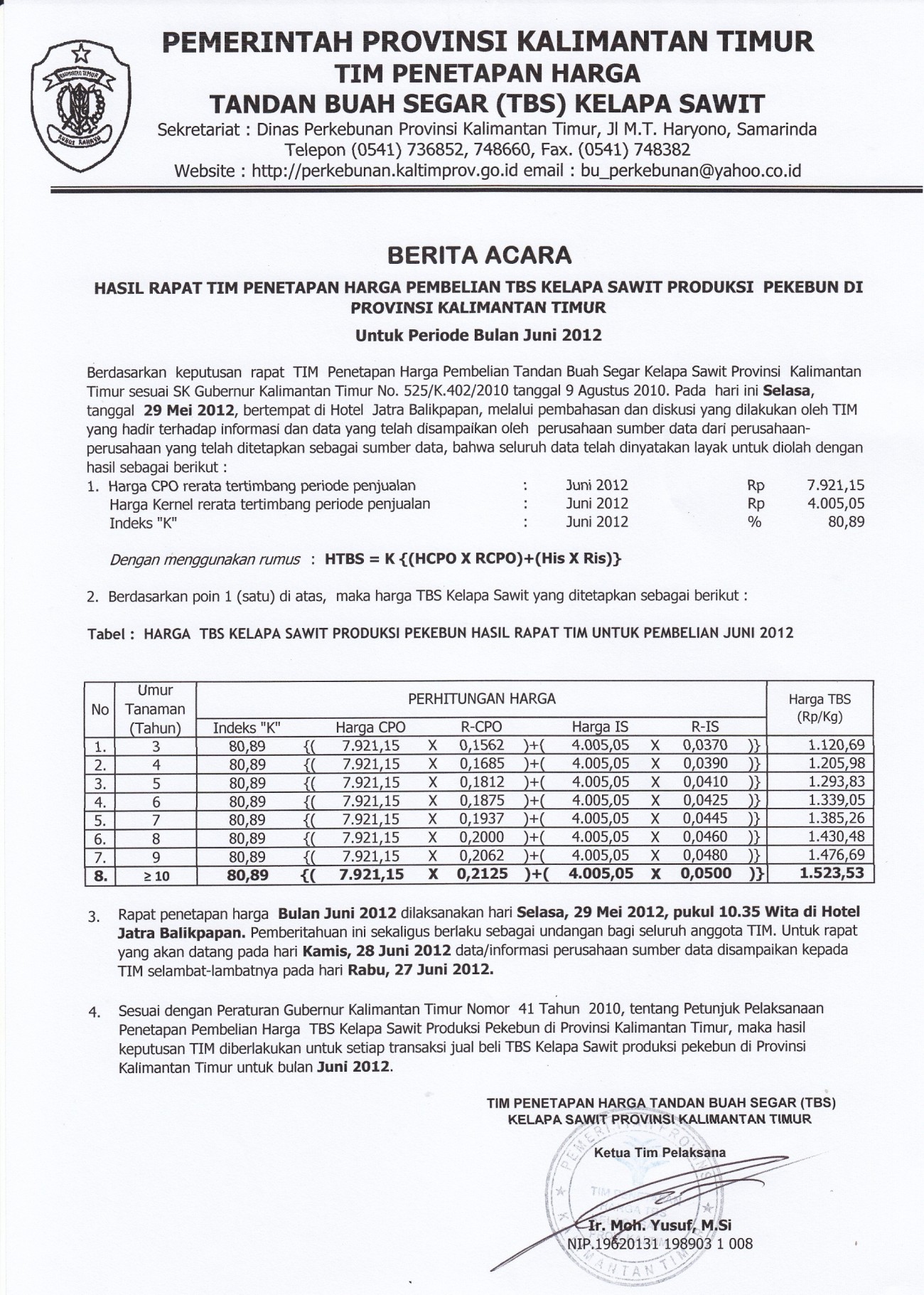 Informasi Harga TBS Kelapa Sawit Untuk Bulan Juni 2012