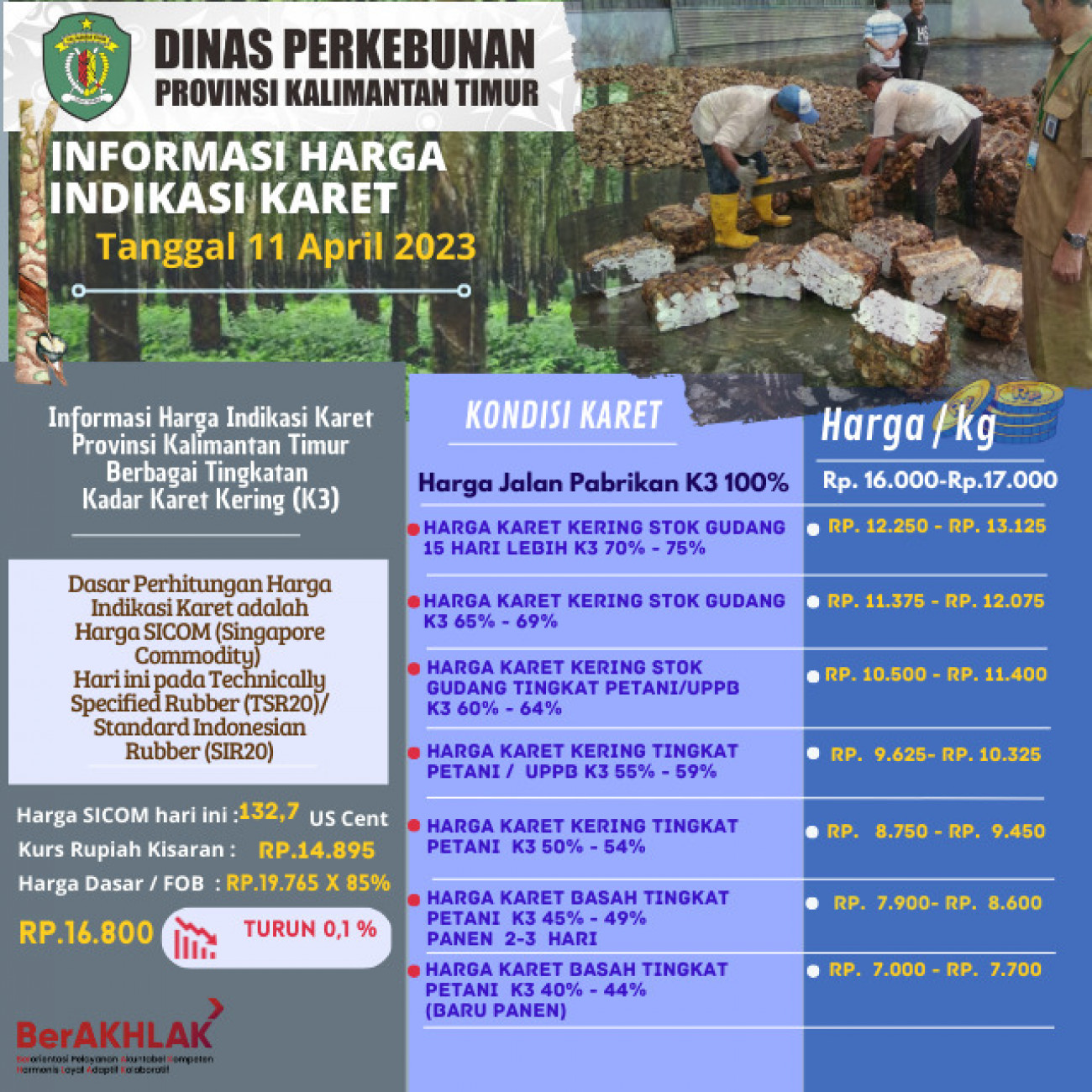 Informasi Harga Indikasi Karet Per 11 April 2023