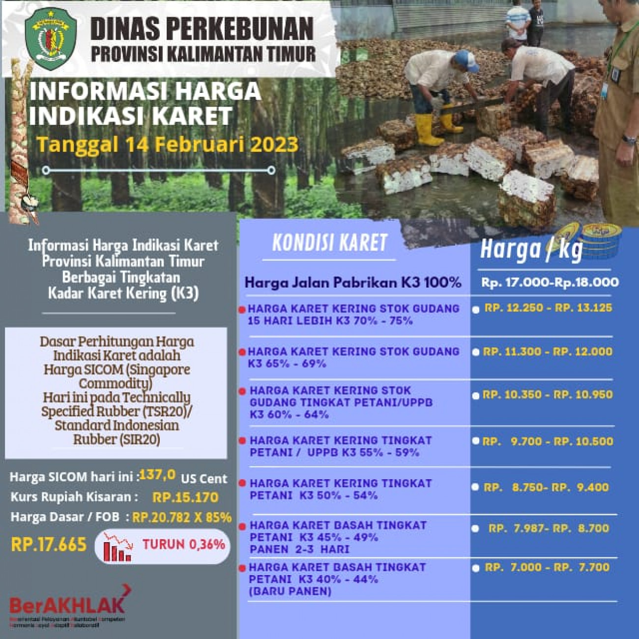 Informasi Harga Indikasi Karet Per 14 Februari 2023