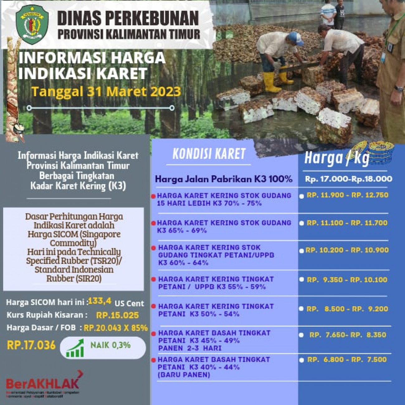 Informasi Harga Indikasi Karet Per 31 Maret 2023